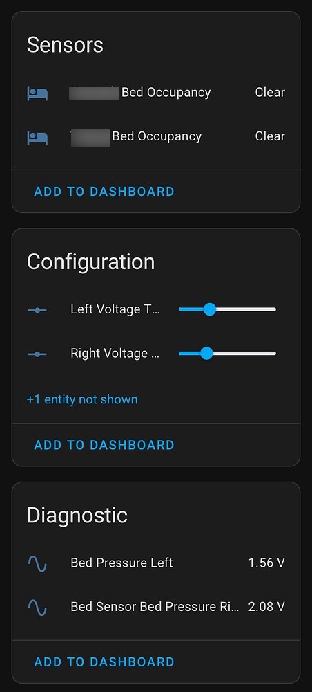 Bed sensor shown in Home Assistant